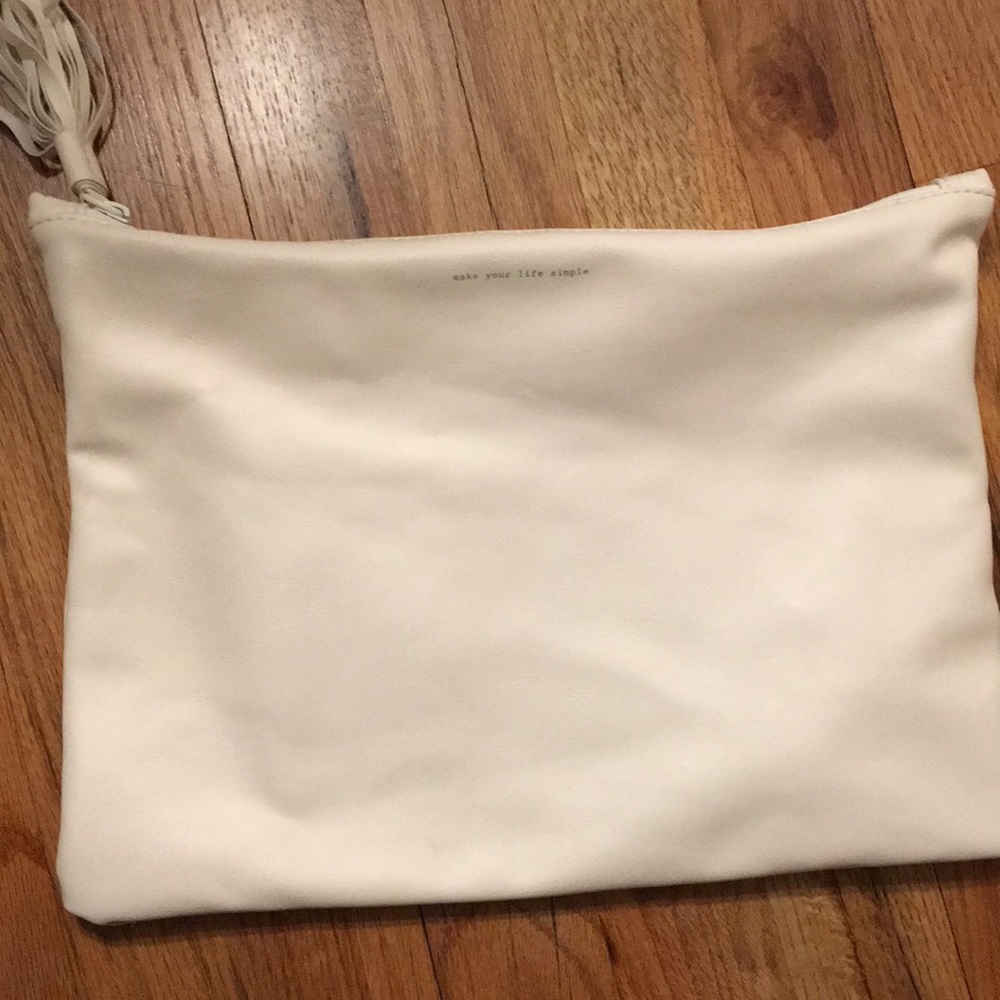 Zara large white clutch with fringe zipper